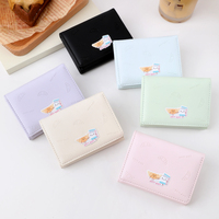Dompet Kartu Wanita Tailian Model Sederhana Tahan Air dengan Kancing, Lucu Bergambar Kartun, Bahan PU Polyester Pendek, Multifungsi