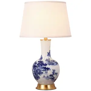 Chinese ceramic table lamp living room big house decor night light vintage brass lamps hotel study room reading lamps