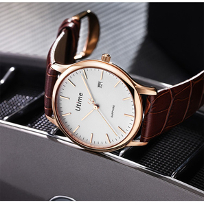 High Grade Leather Strap Steel Case Business Wristwatch Waterproof Mens Quartz <b>Watch</b> - Product Image 2
