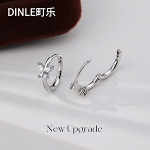 Dinle Butterfly Rhinestone <b>Hoop</b> Earrings 925 <b>Silver</b> Women's Fashion Jewelry Gift - Product Image 1