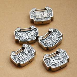 Cuentas espaciadoras con diseño de la letra Fu y símbolo de la paz, 24x18x6mm, rectangulares, bañadas en plata, para la fabricación de pulseras y accesorios de joyería - Product Image 2