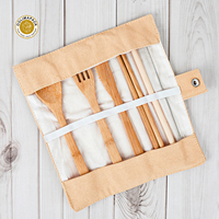 OOLIMAPACK Ensemble de couverts de voyage en bambou réutilisables et écologiques, couverts jetables biodégradables pour les fêtes