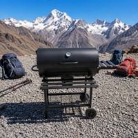 Barbecue au charbon de bois pliable multifonctionnel de style américain pour l'extérieur, résistant au vent, avec finition thermolaquée