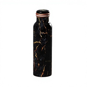 Bouteille d'eau en métal sans BPA, qualité supérieure, luxe, bouteille d'eau en marbre noir avec bouchon à vis en cuivre, réutilisable, pour les voyages - Product Image 1