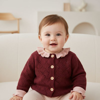 Cardigan Bébé 100% Cachemire à Col Volanté, Pull Tricoté Pointelle Creux pour Filles et Tout-Petits, Haut de Luxe Automne Hiver