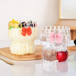 Hồng BOW Cao Borosilicate cốc thủy tinh sọc kem lạnh uống cốc thủy tinh 3D Bowknot thiết kế Cà Phê Cốc thủy tinh - Product Image 3
