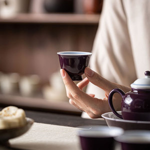 Grape Purple Hand Painted Double Line Porcelain <b>Teacup</b> Round Shape Without Lid Kung Fu Tea Tasting Cup Personal Use - Product Image 4