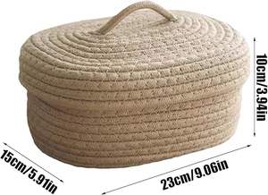 Panier de rangement moderne en corde de coton écologique avec couvercle, organisateur décoratif multifonctionnel pour vêtements, jouets, salon, chambre à coucher - Product Image 2