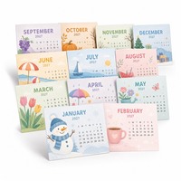 Cartes postales calendrier mensuel 2027 – 12 designs, cartes artistiques saisonnières aquarelle, impression de logo personnalisé, lot de cartes postales pour décoration de bureau