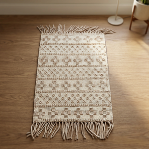 Alfombra Rectangular de Lana Tejida a Mano, Estilo Bohemio, Color Rojo, Lavable a Máquina, con Flecos y Base de Algodón, para Sala de Estar - Product Image 2