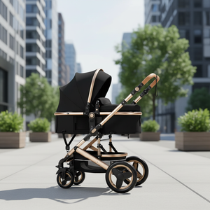 Poussette bébé 3 en 1 avec siège auto, en tissu lin et Oxford, pliable à un bouton, cadre en alliage d'aluminium, possibilité de s'asseoir et de se coucher - Product Image 6