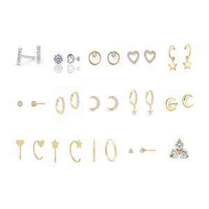 Di modo Minimalista 14K Solid Gold Sparkly Diamante Trio Della Vite Prigioniera Dei Monili Degli Orecchini per Le Donne - Product Image 5