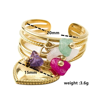 Bagues en acier inoxydable multicouches à breloques avec pendentifs en pierre naturelle colorée bijoux creux en or 18 carats PVD étanche - Product Image 6