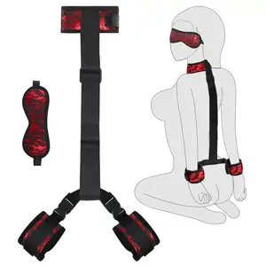 Adjustable Neck to Wrist Restraints Behind Back Handcuffs Collar Blindfold BDSM Bondage Kit Set For Couple Bed Sex Game Play
