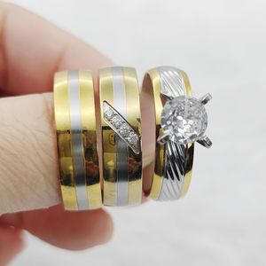 <span class=keywords><strong>Marito</strong></span> misto <span class=keywords><strong>e</strong></span> <span class=keywords><strong>moglie</strong></span> gioielli d'oro 3 pezzi coppie nuziali anello di fidanzamento promessa titanio moda anelli da dito - Product Image 3