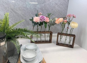 Support mural en bois pour plantes suspendues, station <span class=keywords><strong>de</strong></span> propagation en verre, vase en tube à essai, <span class=keywords><strong>pot</strong></span> <span class=keywords><strong>de</strong></span> fleurs écologique pour jardin - Product Image 3