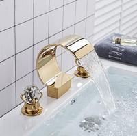 Robinet de baignoire cascade Rozin à ouverture large, avec 2 poignées en cristal, mitigeur de lavabo monotrou, valve en céramique pour montage sur comptoir