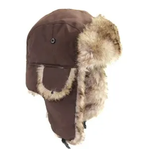 Topi Bomber Rusia lembut bulu palsu topi Flap telinga uniseks topi pasukan Ski musim dingin topi aviator musim dingin