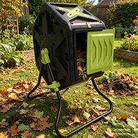 Poubelle à roulettes pour extérieur 65L avec support en acier, 360° °   Composteur rotatif d'extérieur pour les déchets de jardin et de cuisine