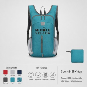 Sac à dos de randonnée pliable avec bande réfléchissante, sac à dos de jour pliable, poche avant zippée, bretelles rembourrées pour le cyclisme, les voyages et la sécurité nocturne - Product Image 4