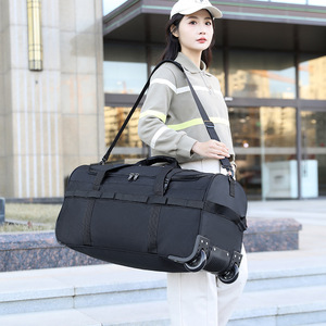 Unisex Polyester large capacity folding travel <b>wheel</b> bag <b>backpack</b> unisex cross body shoulder multi functional luggage bag - Product Image 6