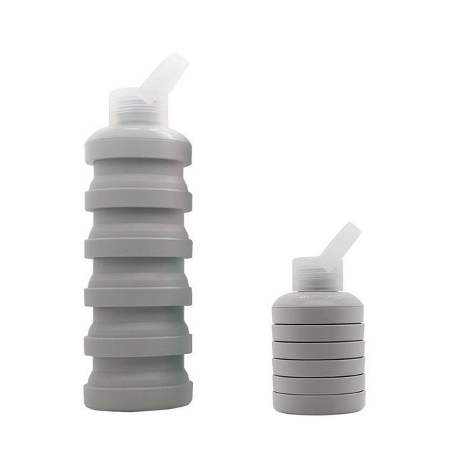 Eco-Friendly Food Grade Silicone 500ml Heat Resistant Recyclable Foldable Water Bottle for Outdoor Sports