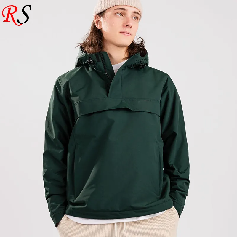 New Design Custom Windproof Quarter Zip Hooded Jacket Men's Dark Green Windbreaker