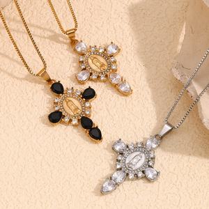 Vierge <span class=keywords><strong>Marie</strong></span> Zircon Bijoux Croix Pendentif Collier Plaqué Or 18k Bijoux Collier En Acier Inoxydable - Product Image 6