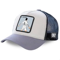 Gorra Trucker Cr7 Gris con Malla Transpirable, Protección Solar, Diseño de Fútbol Animado, Etiqueta Privada, Gorra de Béisbol de 5 Paneles para Adultos