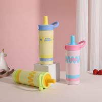 Vaso Térmico Portátil Personalizado con Asa, Doble Compartimento, de Acero Inoxidable 316, con Pajita, Diseño Creativo y Colorido para Chicas