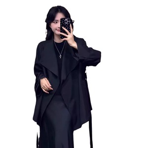 2024 Style coréen de haute qualité grand revers <span class=keywords><strong>court</strong></span> ample minceur Simple avec ceinture <span class=keywords><strong>Trench</strong></span> Coat - Product Image 5