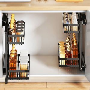 Organisateur de rangement coulissant à 2 niveaux en acier au carbone pour armoire de cuisine, tiroir sous l'évier et rangement - Product Image 3