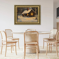 Peinture de paysage vintage ornée d'or encadrée, peinte à la main, art mural à l'huile pour salon, style rétro, art de ferme, chambre à coucher
