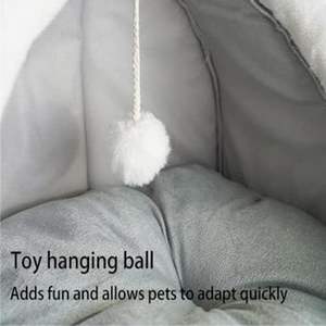 Umwelt freundliches graues Indoor-Katzen höhlen bett 2-in-1 hängendes Teaser-Spielzeug für Katzen und kleine Hunde zum Spielen und Schlafen - Product Image 5