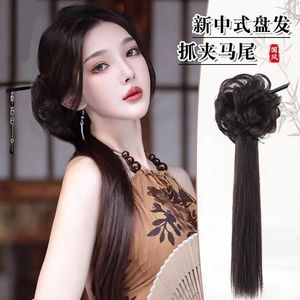 Nueva peluca Hanfu de estilo chino con cola de caballo y cabello liso para mujer, de una pieza, fácil de usar. - Product Image 3