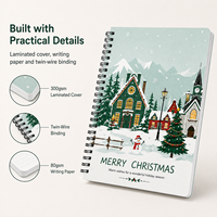 Carnet de Noël A5 de luxe en gros, 100 pages lignées, papier 80 g/m², reliure spirale double, couverture plastifiée, journal cadeau festif