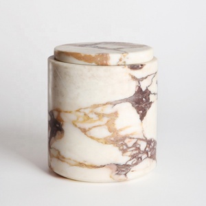 Lớn Vòng calacatta vàng đá cẩm thạch container đánh bóng Vòng đá cẩm thạch Jar với nắp - Product Image 1
