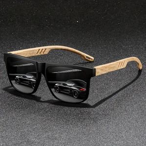 Promotion Lunettes <span class=keywords><strong>de</strong></span> <span class=keywords><strong>soleil</strong></span> carrées en <span class=keywords><strong>bois</strong></span> <span class=keywords><strong>de</strong></span> bambou vintage noires à miroir bon marché pour hommes UV400 avec logo personnalisé - Product Image 1