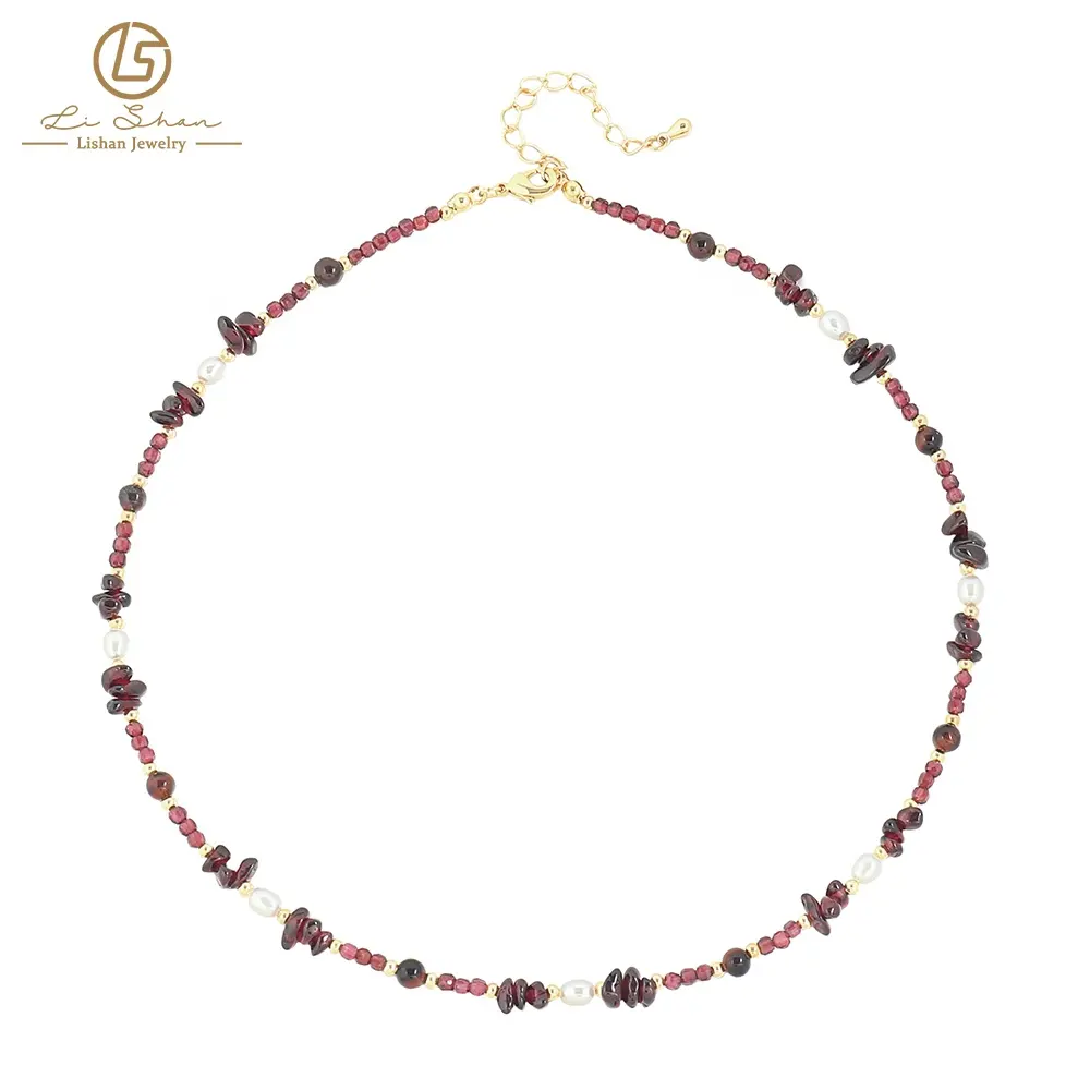 Collier de guérison de chakra d'énergie de perle d'eau douce de grenat rouge avec de vraies pierres pour le yoga