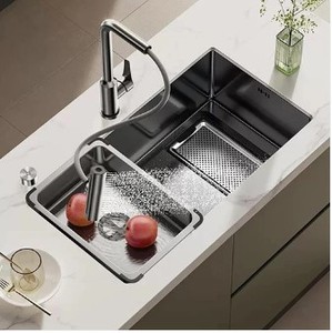 Lavello da <span class=keywords><strong>Cucina</strong></span> Moderno a Doppia Vasca in Acciaio Inox 304 Fatto a Mano con Rubinetto Estraibile, Lavabicchieri e Cestello di Scarico OEM - Product Image 3