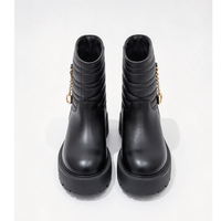 Bottes à plateforme épaisse en cuir verni pour femmes, mi-mollet, bout rond, à enfiler, automne, PU noir