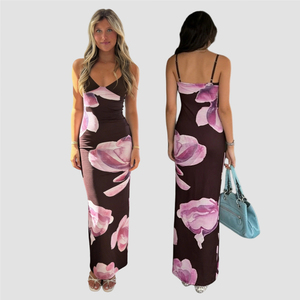 Vestido Largo Ajustado Tipo Camisola con Estampado Floral, Estilo Romántico Francés, Vestido Elegante y Sexy para Mujer - Product Image 1