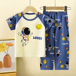 Fabrika doğrudan satış düşük fiyat 2 parça karikatür desen yaz pamuk rahat çocuklar kısa kollu pijama T-shirt pantolon seti - Product Image 2