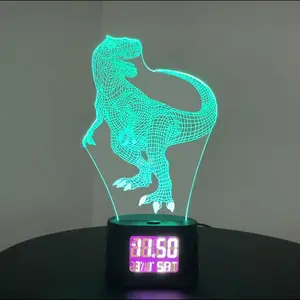Veilleuse LED 3D Illusion, Réveil de lampe de table à changement progressif de 7 couleurs pour cadeaux de vacances décorations pour la maison