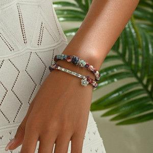 European Style <b>Beaded</b> <b>Bracelet</b> For Women Tin Alloy Flower Pattern Jewelry Fashion Accessory - Product Image 1