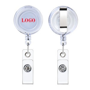Porte-badges rétractables ronds en plastique ABS transparent de 32 mm, couleurs assorties, avec clip - Product Image 5