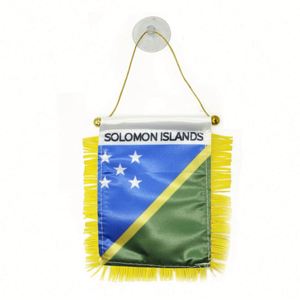 Bandera Personalizada de las Islas Salomón, Bandera de Satén para Coche, Mini Bandera con Borlas Amarillas - Product Image 1