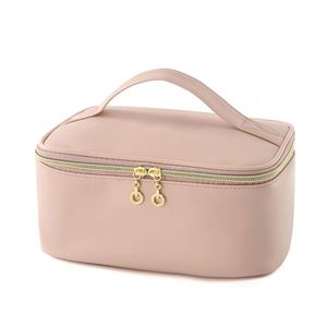 PU Leather Fashion Handled Zipper <b>Large</b> Capacity Waterproof Travel <b>Makeup</b> Storage Cosmetic <b>Bag</b> with Custom Logo - Product Image 2