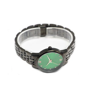 Montre pour <span class=keywords><strong>femme</strong></span> fabriquée en Chine, acier inoxydable noir, cadran vert soleil, montre-bracelet décontractée, vente en gros - Product Image 5