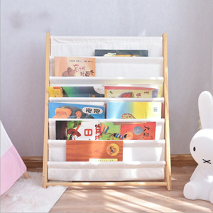 رف كتب خشبي للأطفال مع غطاء قماشي، مكتبة خشبية للأطفال رائجة البيع - Product Image 4